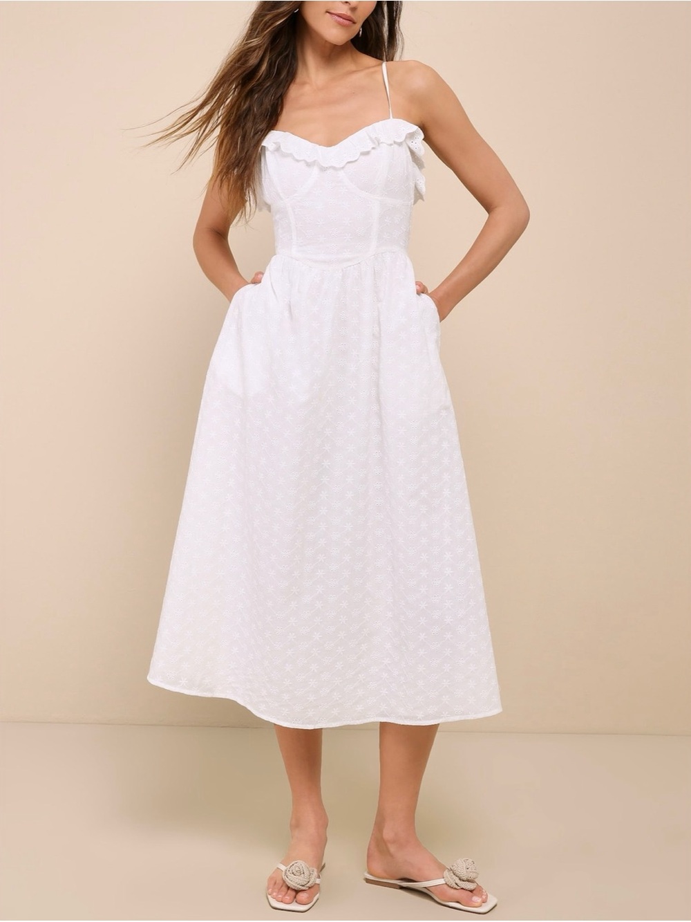 Lulus Lovely Weather Eyelet Bustier Dress White Sz L NWT
